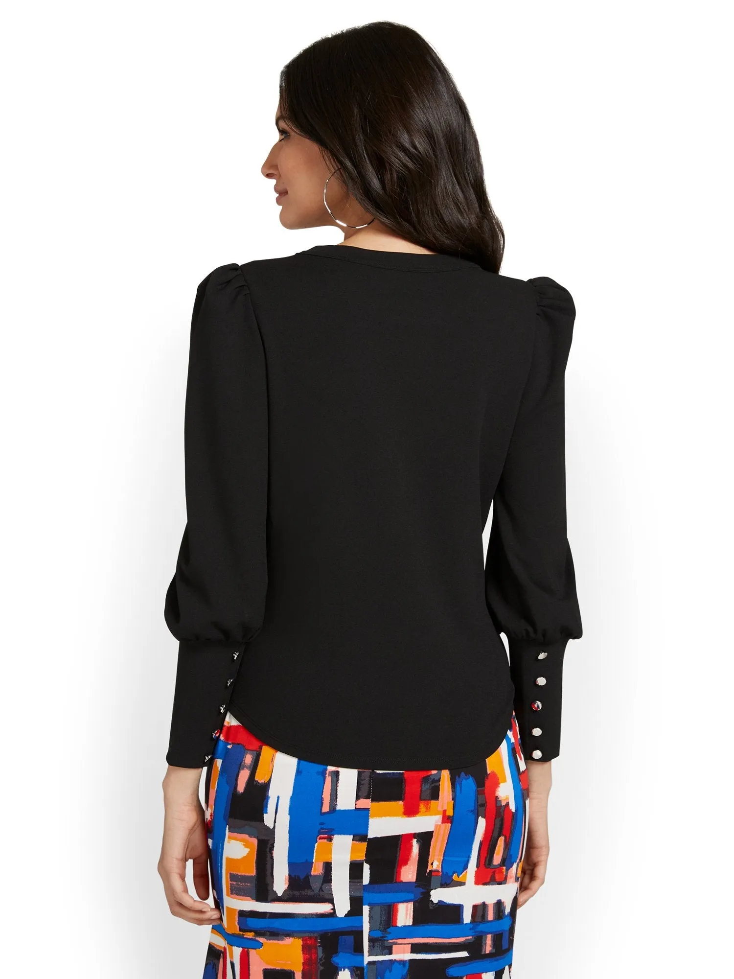 Puff-Sleeve Knit Top