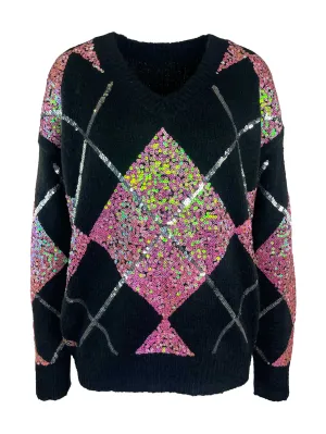 Pullover Raute V-Neck schwarz