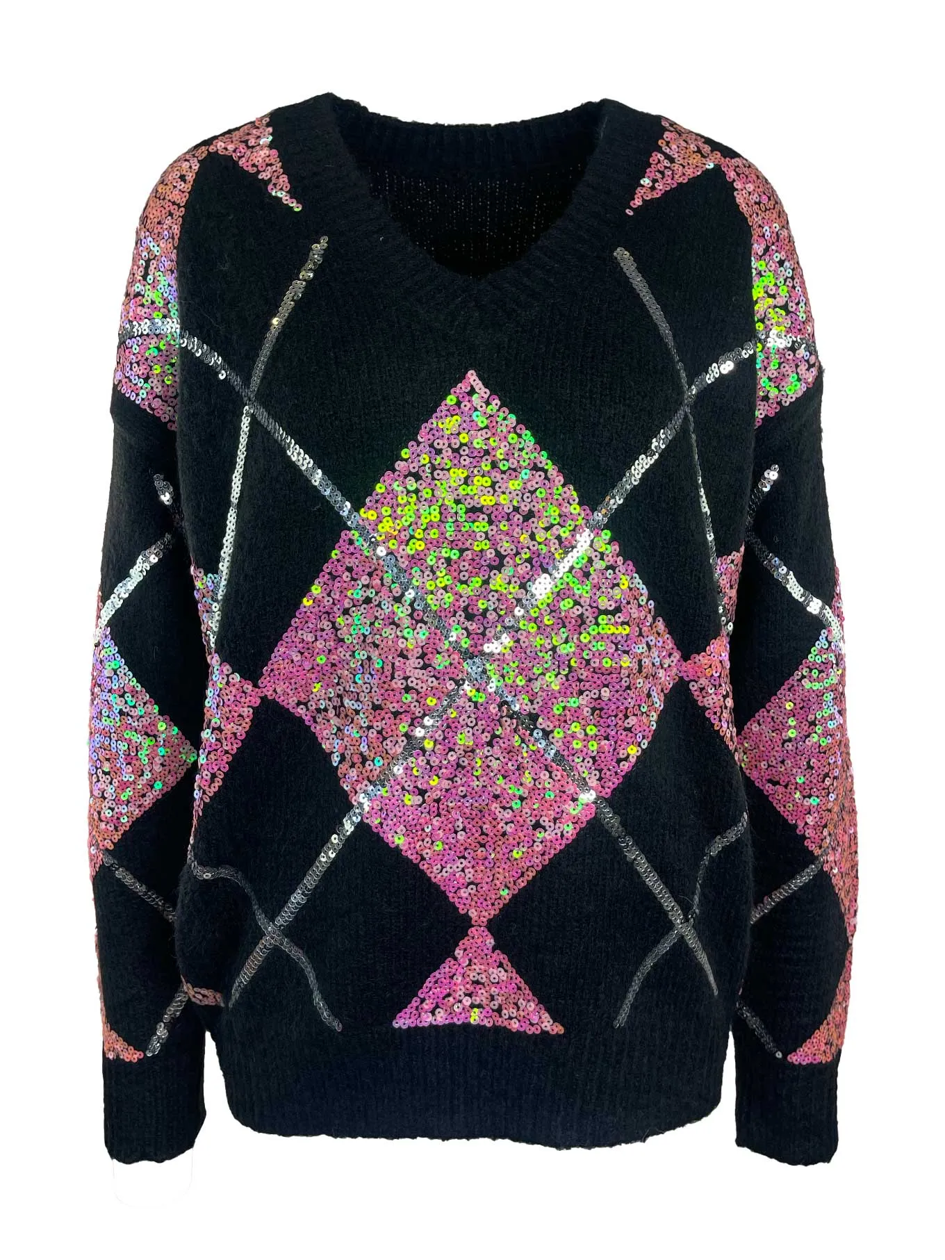 Pullover Raute V-Neck schwarz