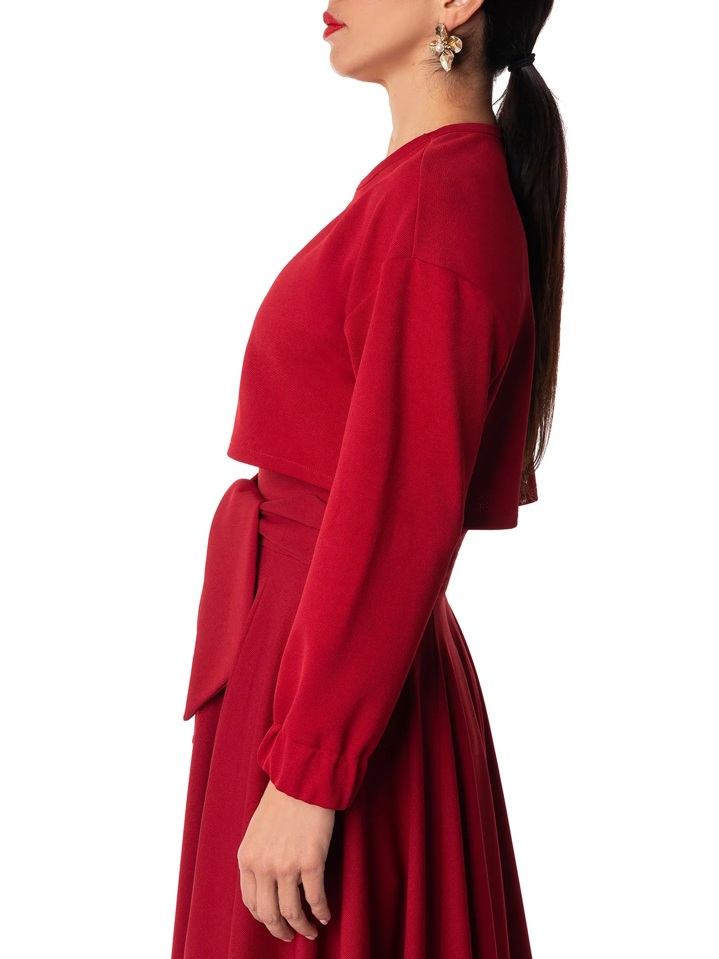 "Amy" Red Long Sleeve Crop Top