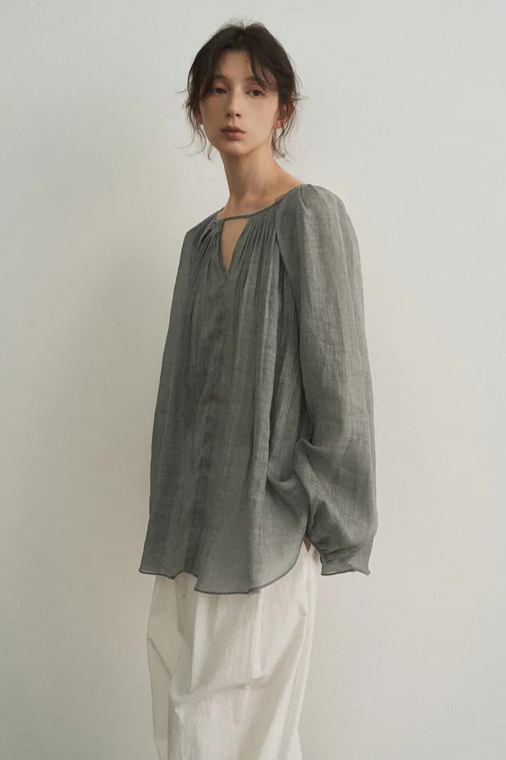 Raime blend Lyocell pleated sheer blouse | 3 color