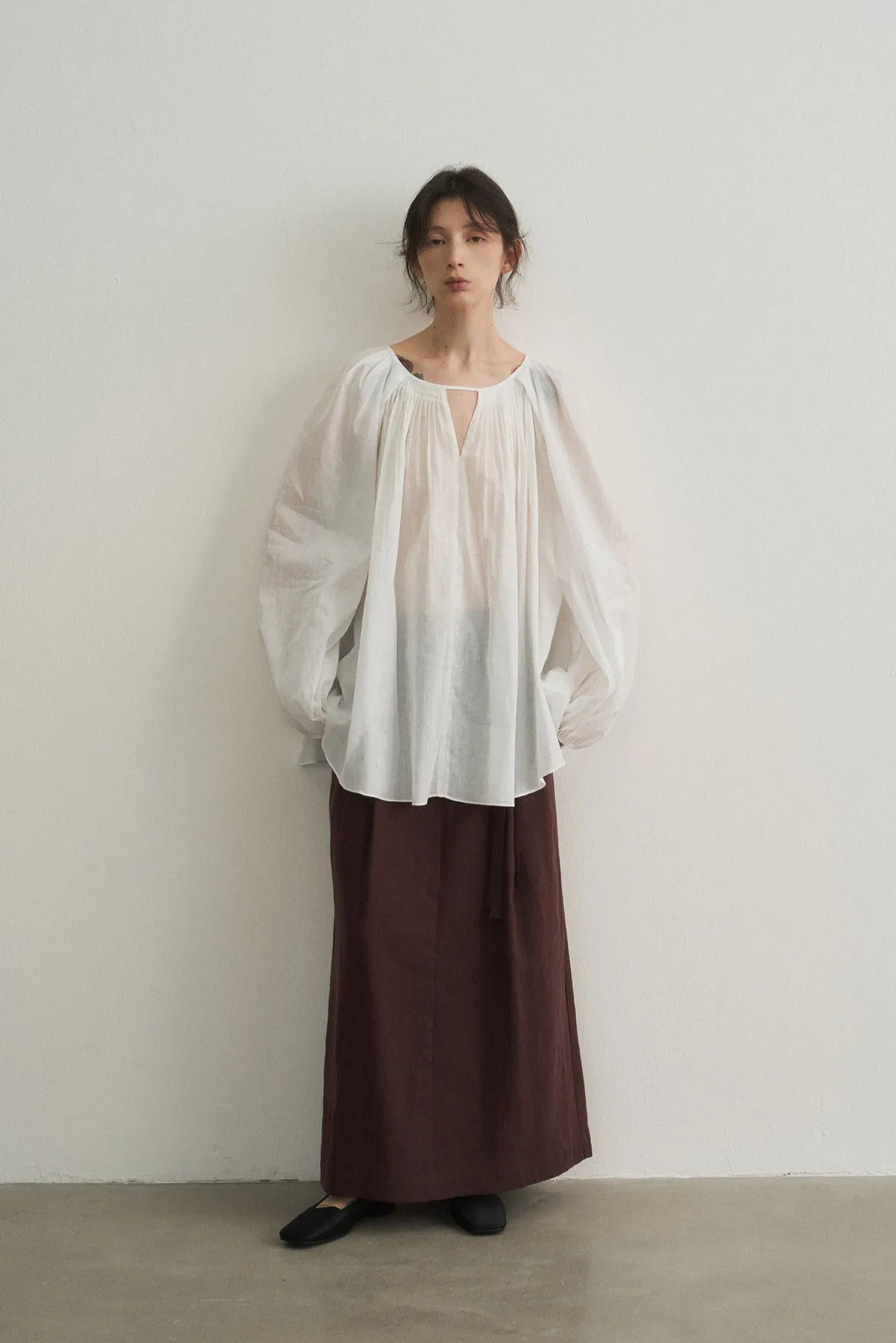 Raime blend Lyocell pleated sheer blouse | 3 color