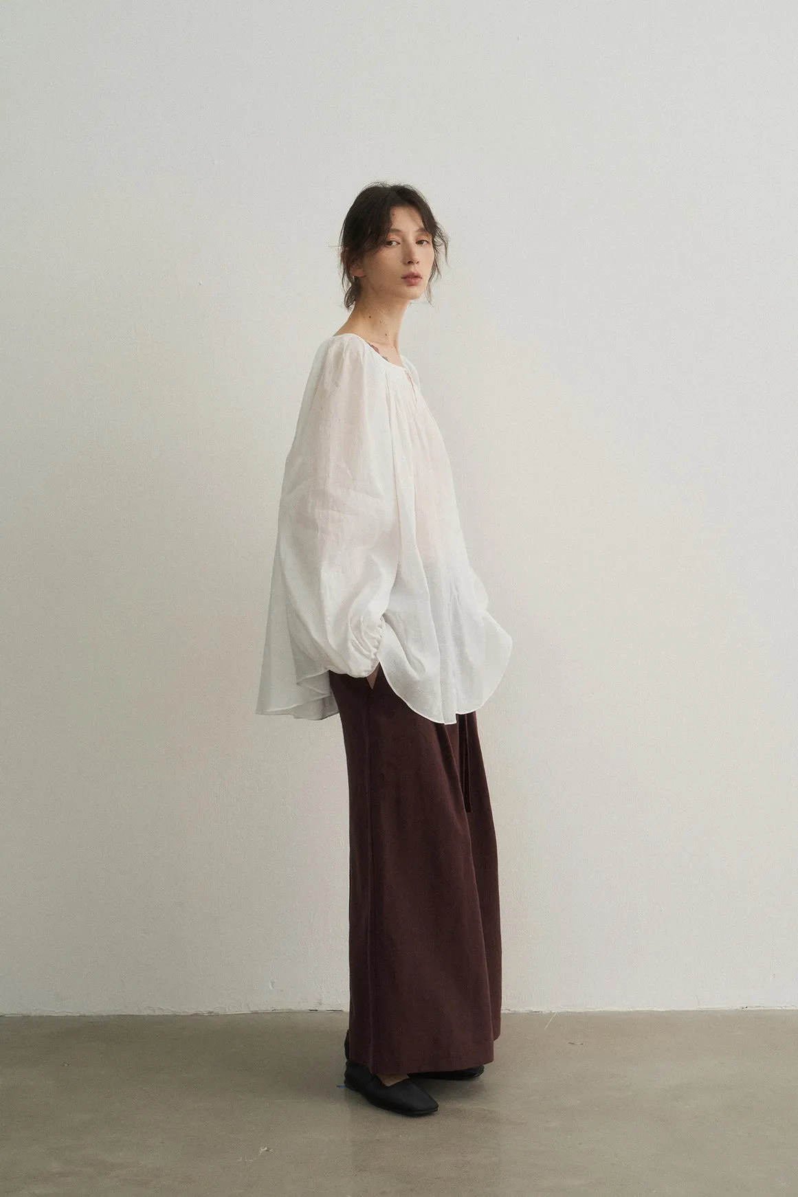 Raime blend Lyocell pleated sheer blouse | 3 color