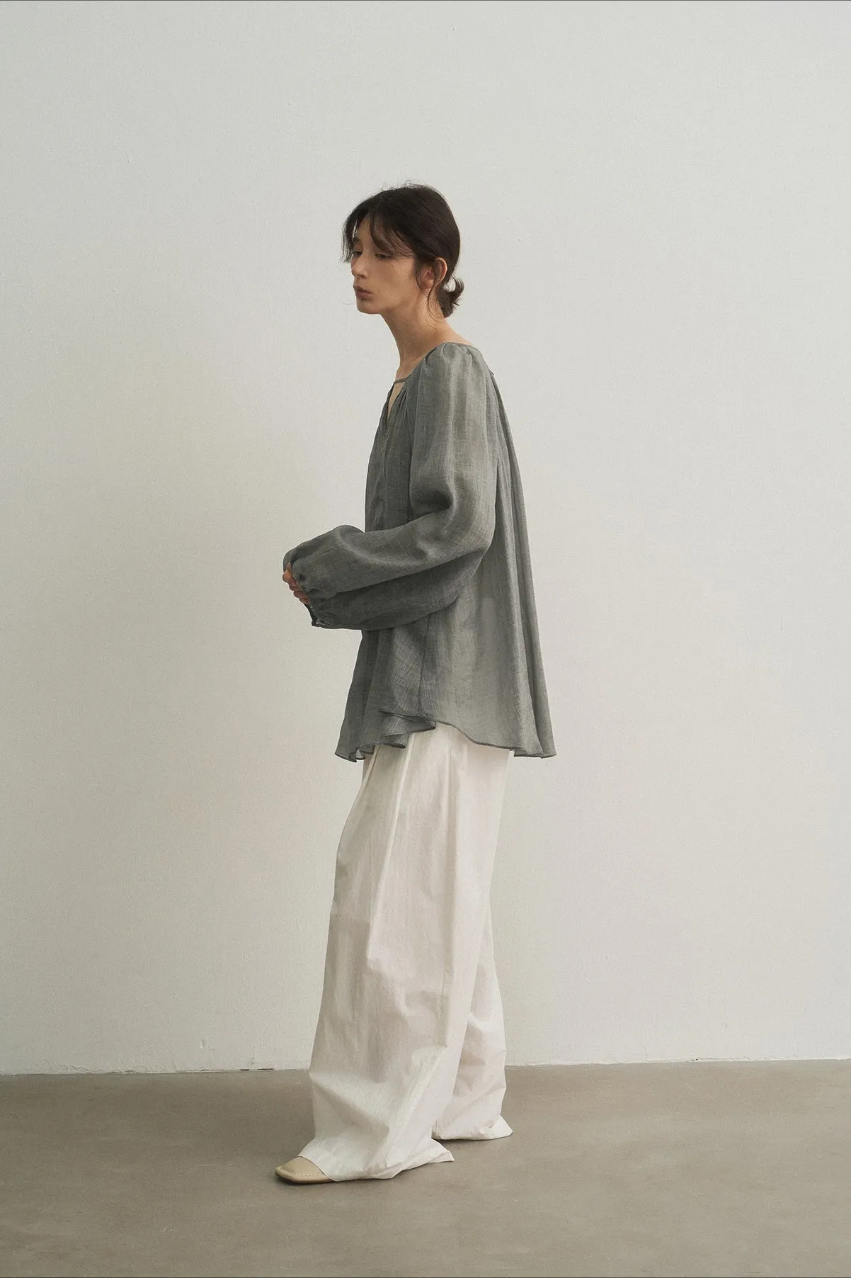 Raime blend Lyocell pleated sheer blouse | 3 color