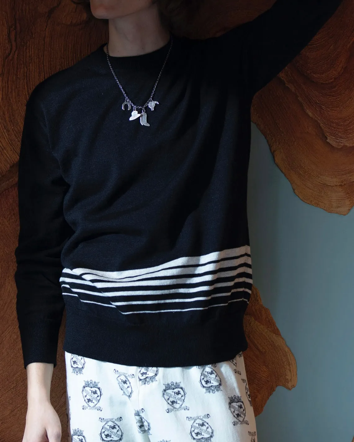 RANDOM BORDER L/S KNIT -RAMIE COTTON-