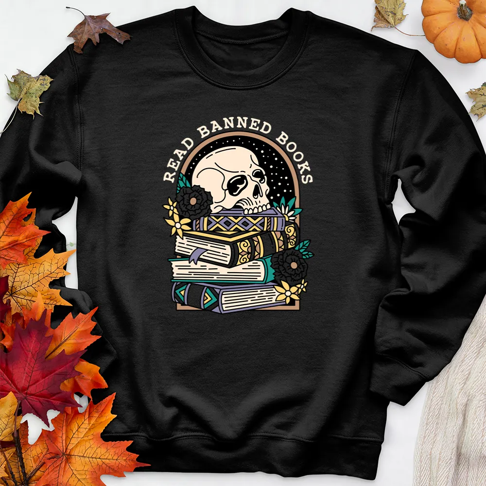 read banned books floral premium crewneck sweatshirt