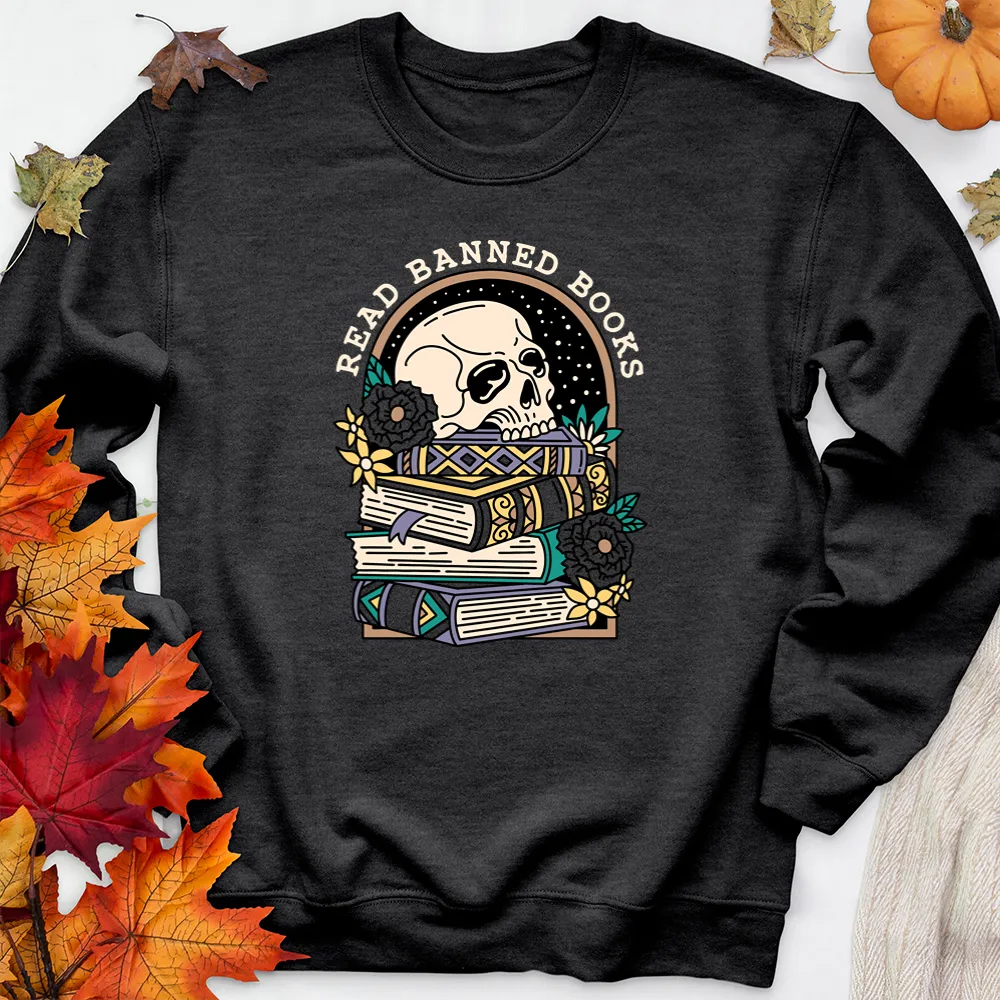read banned books floral premium crewneck sweatshirt