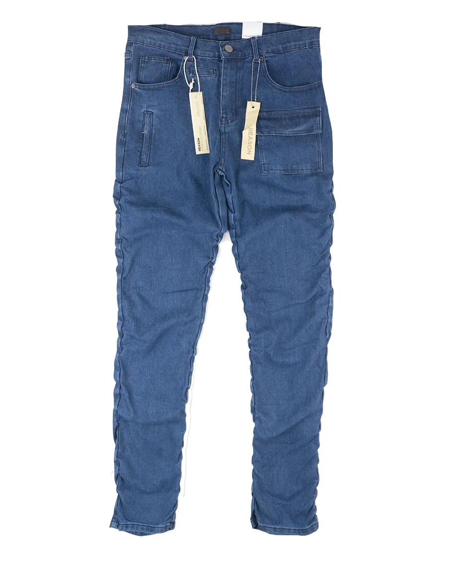 REASON RUCHED DENIM JEANS M BLUE - RB23-100