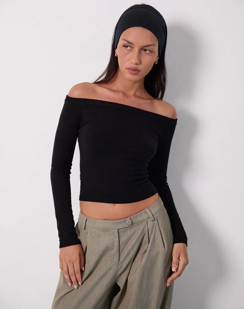 Renie Bardot Top in Black Knit