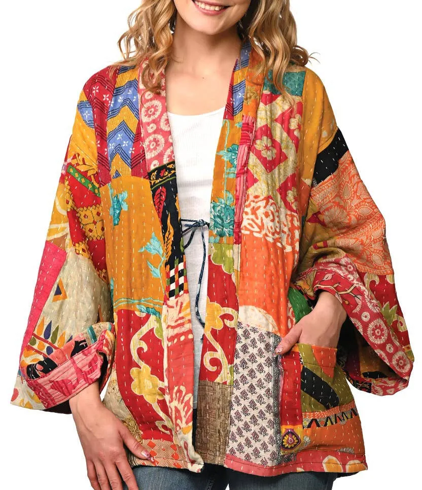 Reversible 100% Cotton Kantha Kimono Jacket