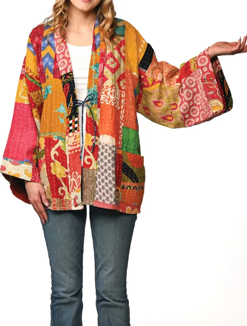Reversible 100% Cotton Kantha Kimono Jacket