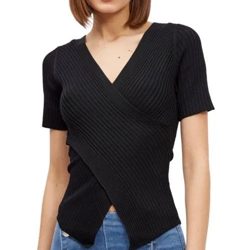 Ribbed Knit Faux Wrap Knit