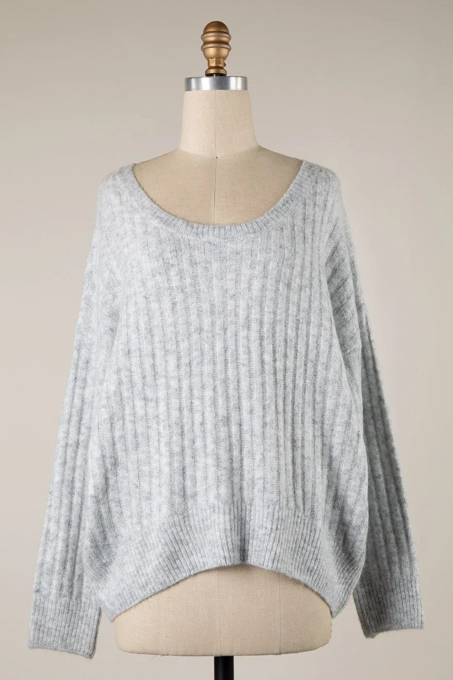 ROUND NECK RIBBED SOFT KNIT SWEATER