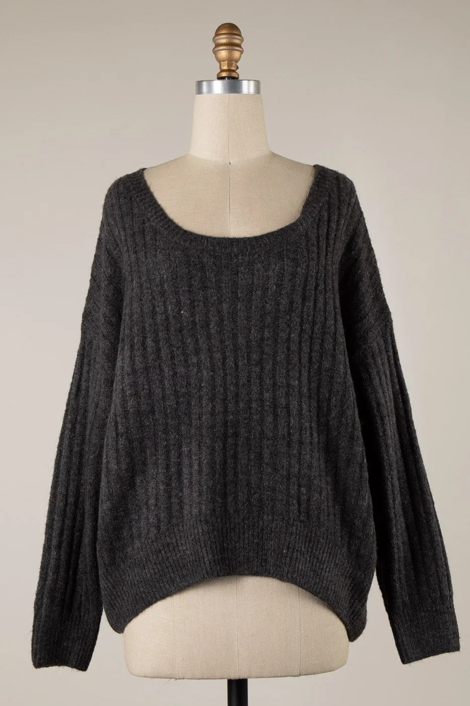 ROUND NECK RIBBED SOFT KNIT SWEATER