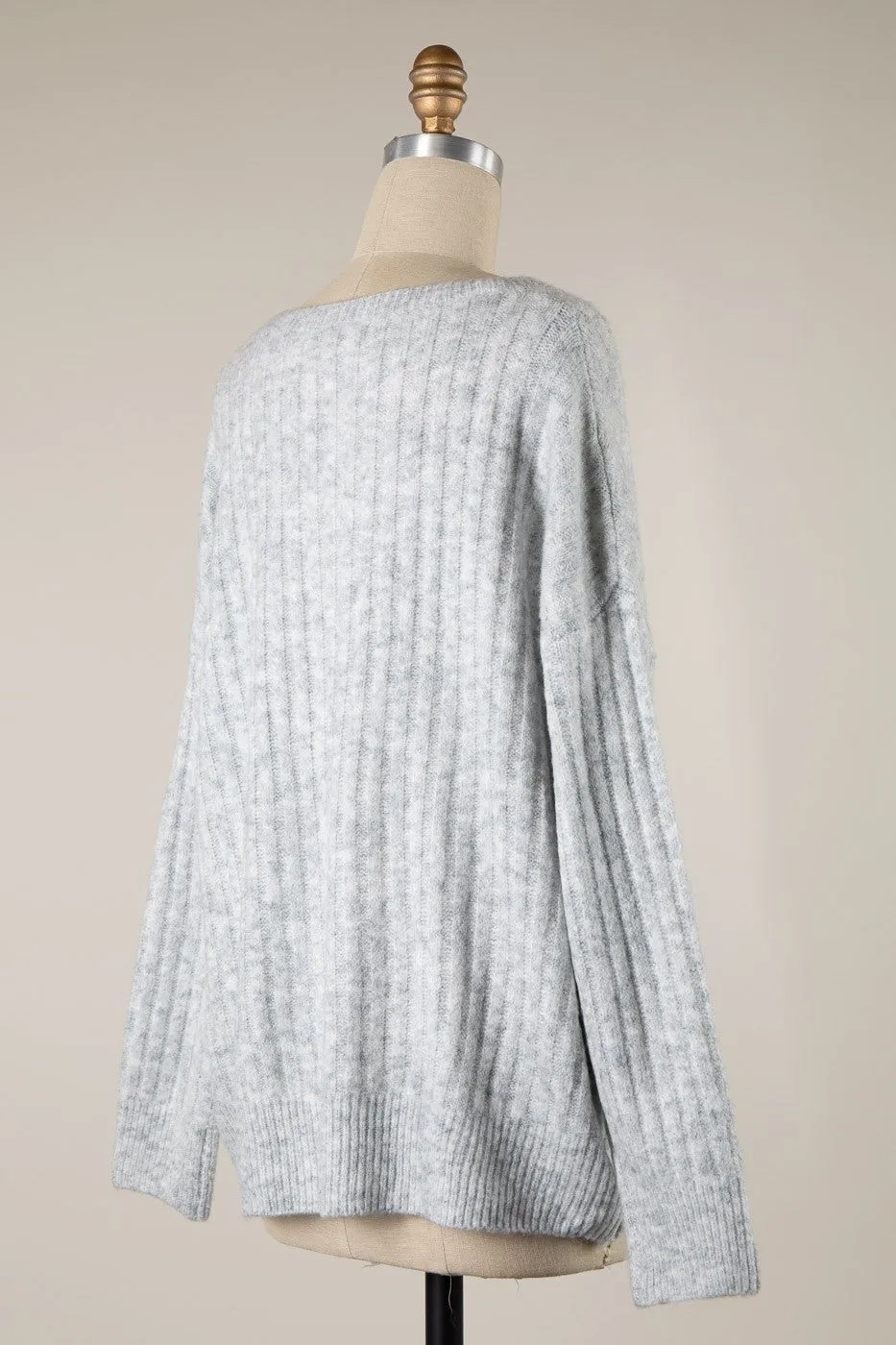 ROUND NECK RIBBED SOFT KNIT SWEATER