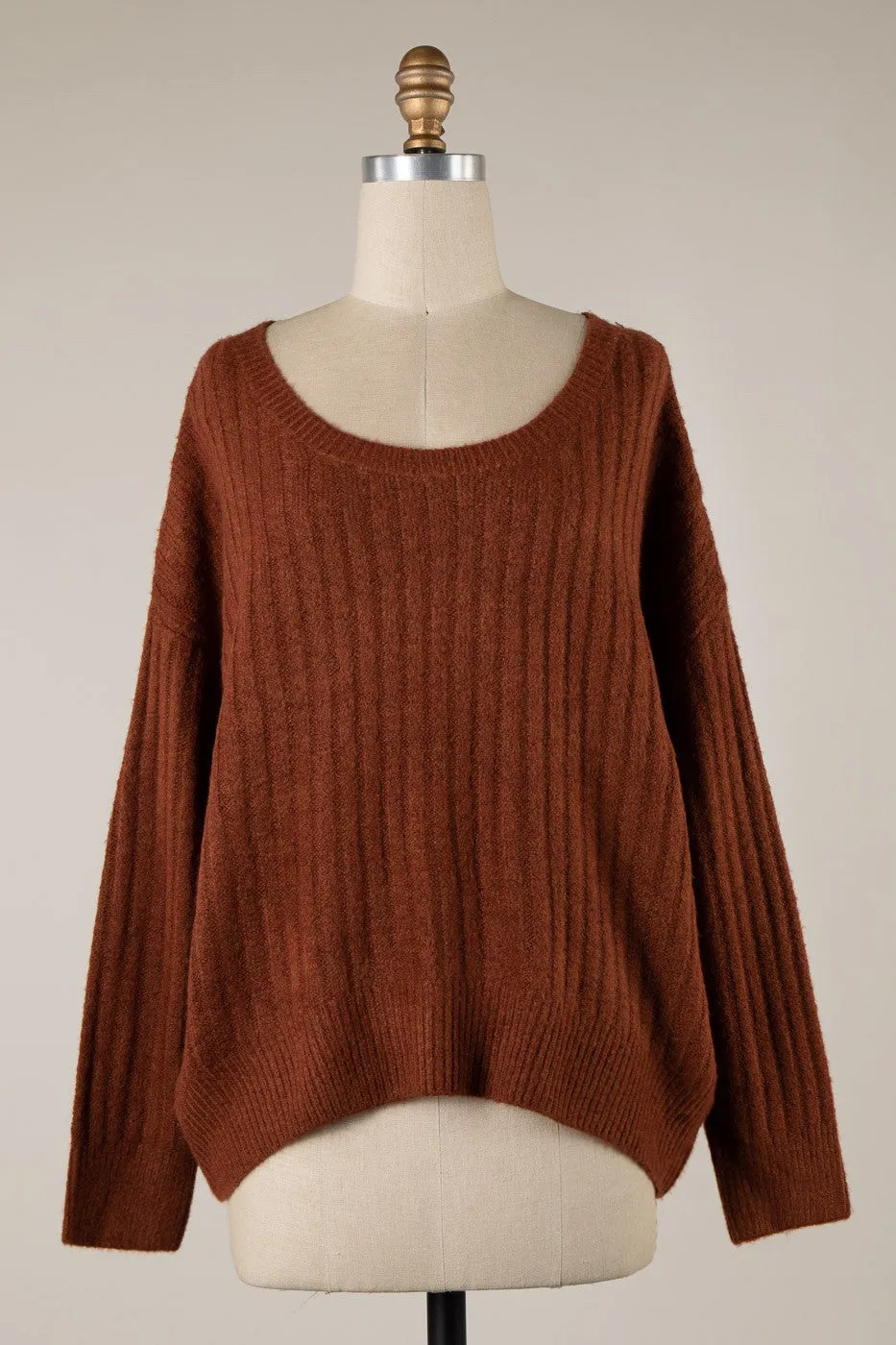 ROUND NECK RIBBED SOFT KNIT SWEATER
