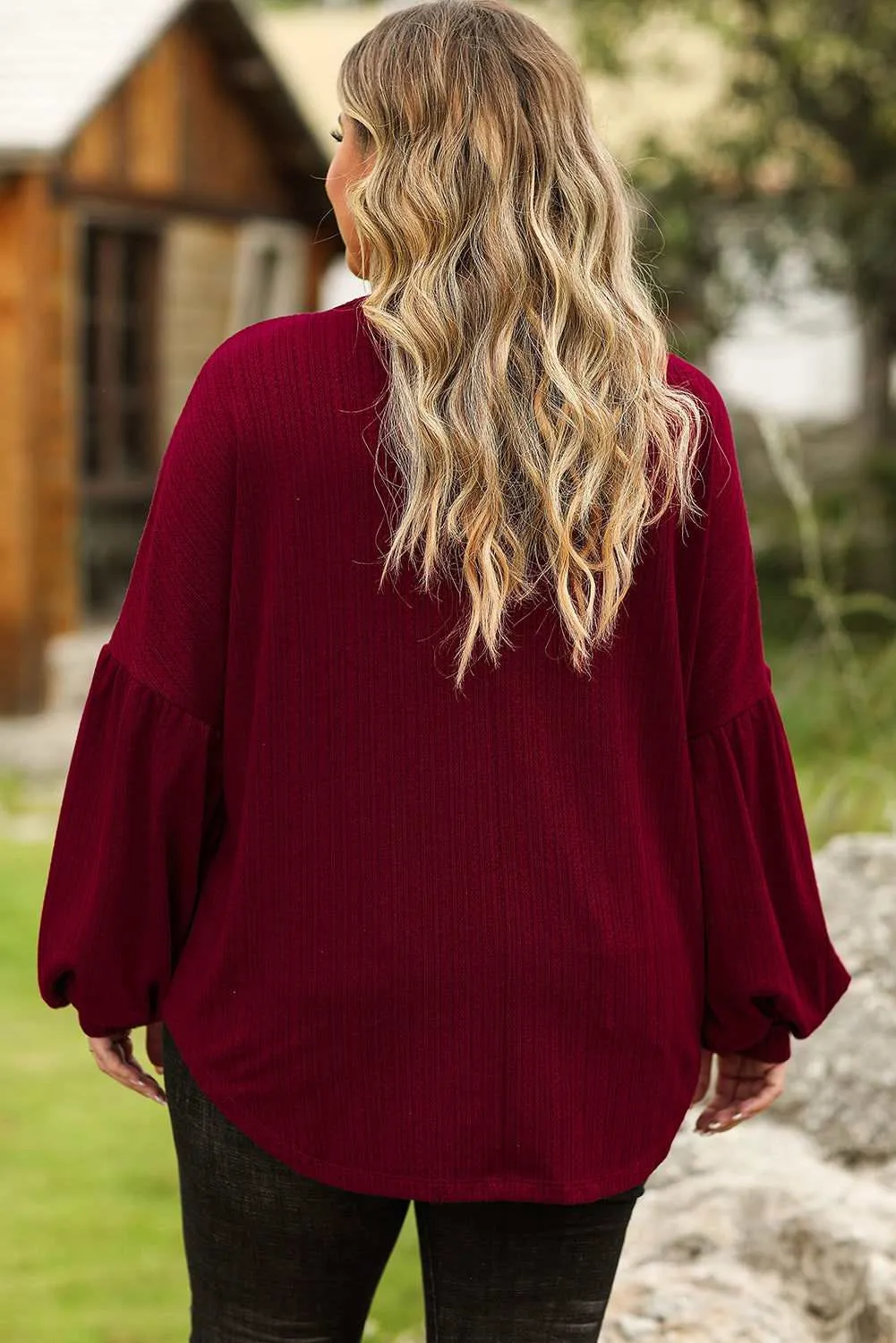 Ruby Plus Size Balloon Sleeve Textured Knit Top - Stylish Wear