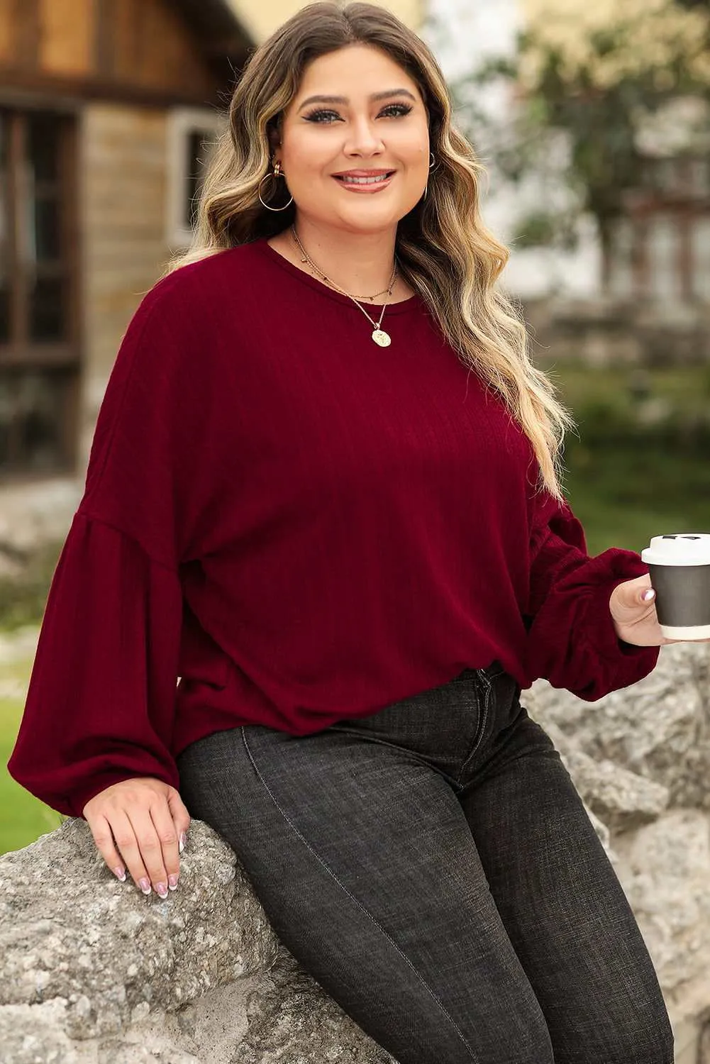 Ruby Plus Size Balloon Sleeve Textured Knit Top - Stylish Wear