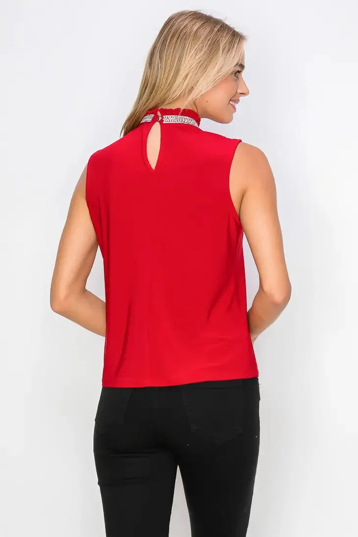 Ruffle Mock Neck Sleeveless Knit Top