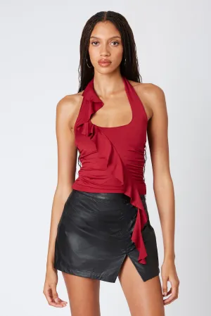 Ruffled Halter Knit Top