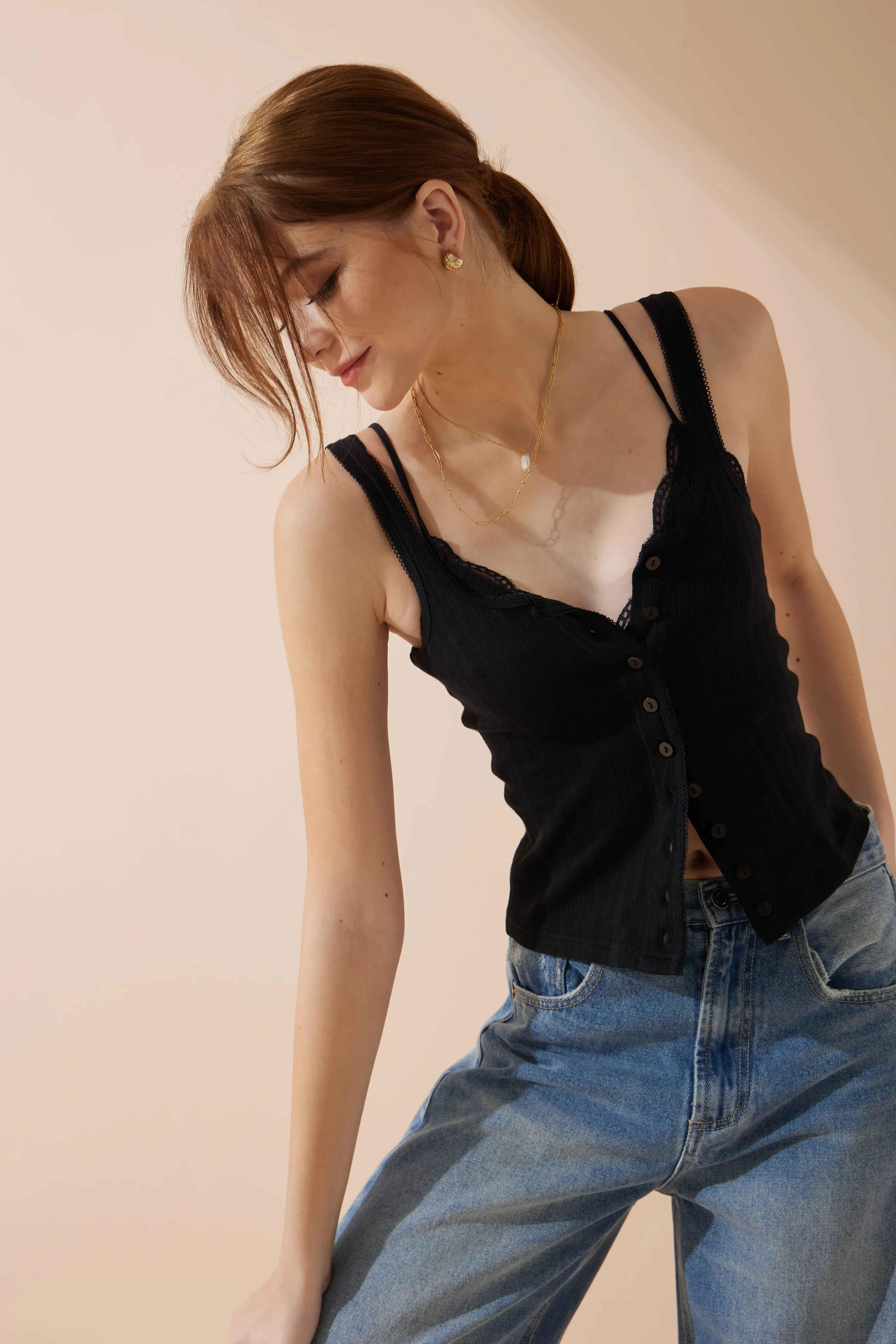 Sadie Black Button Tank Top