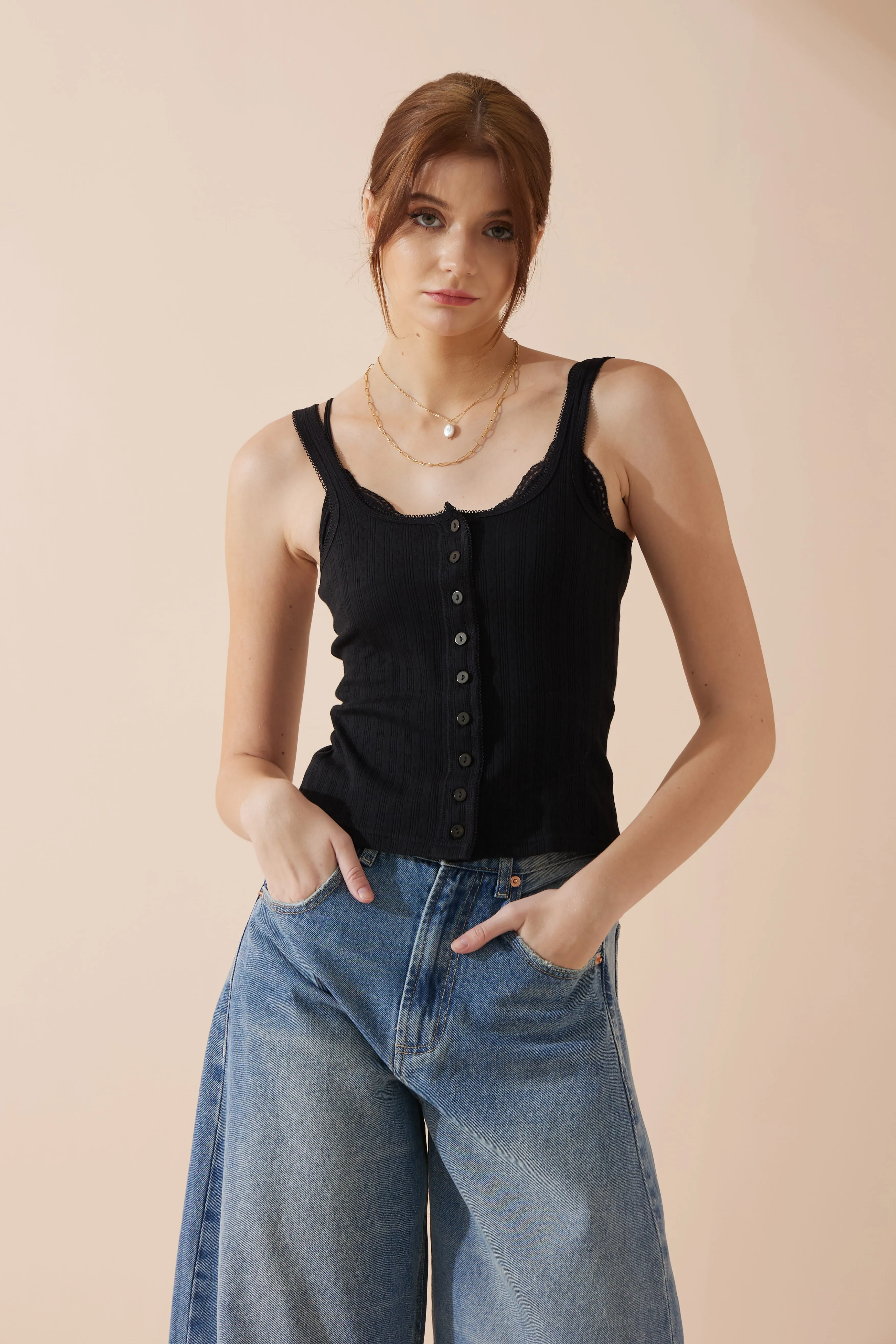 Sadie Black Button Tank Top
