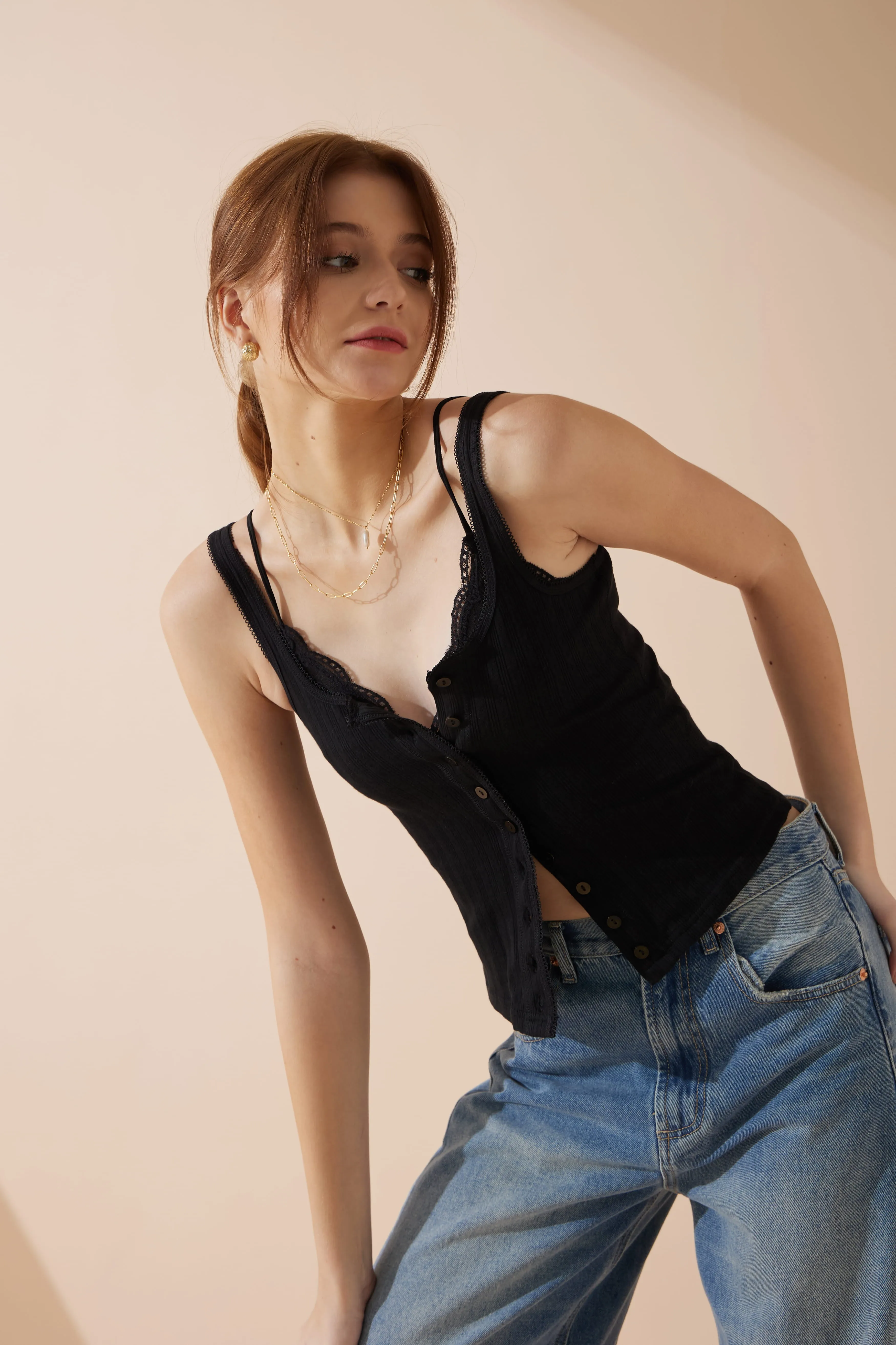 Sadie Black Button Tank Top