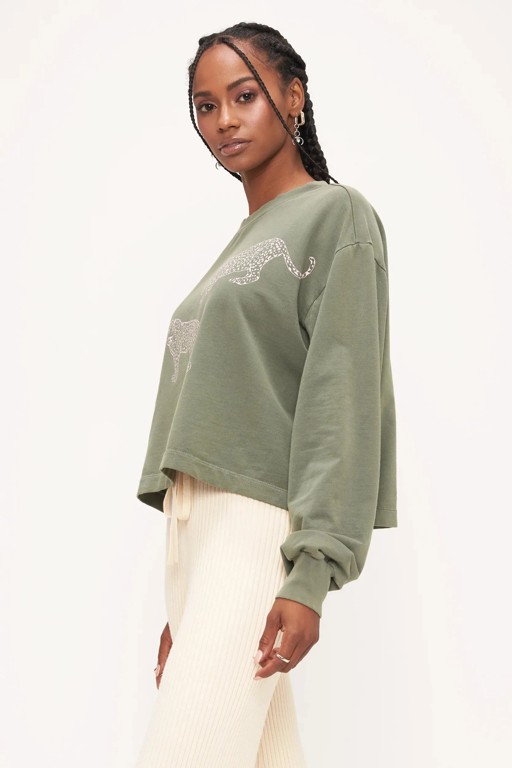 Sage Leopard Boxy Sweatshirt