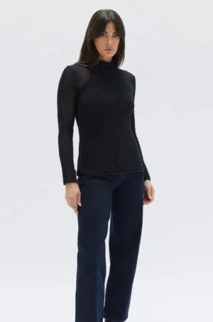 Salina Waffle Knit Top Black