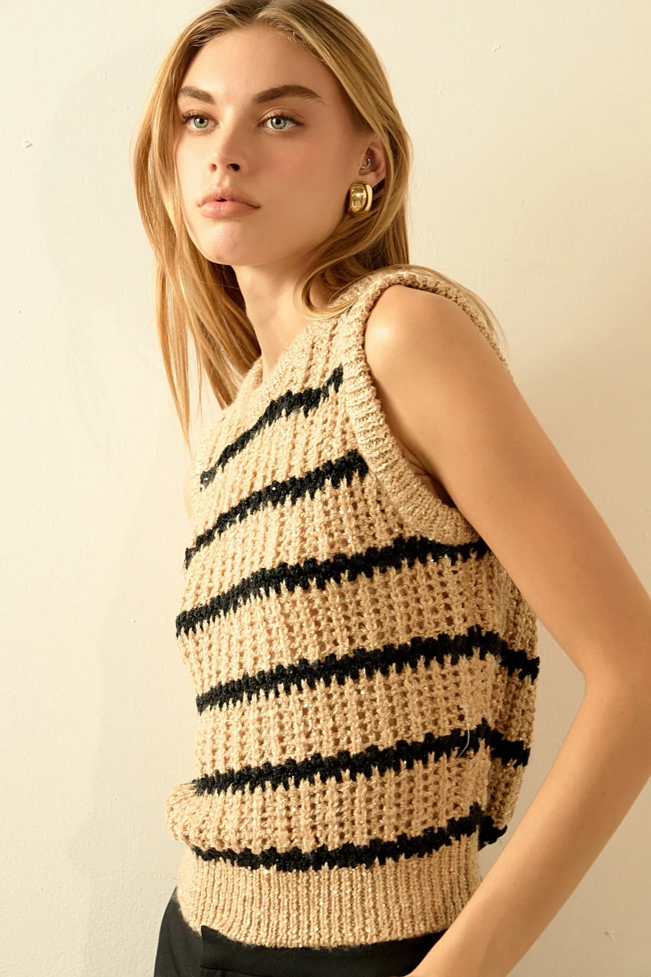 Sequins Stripe Knit Top