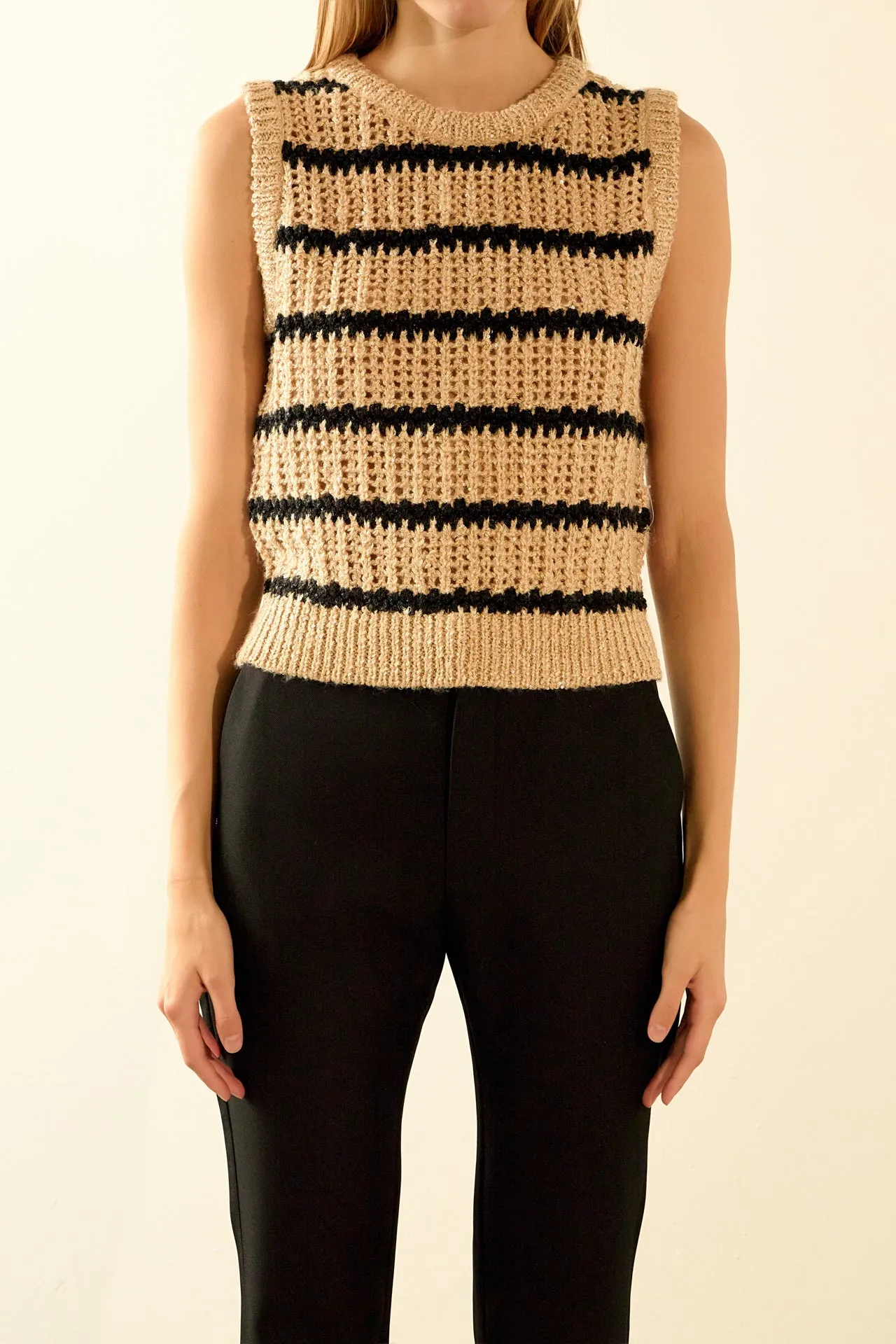 Sequins Stripe Knit Top