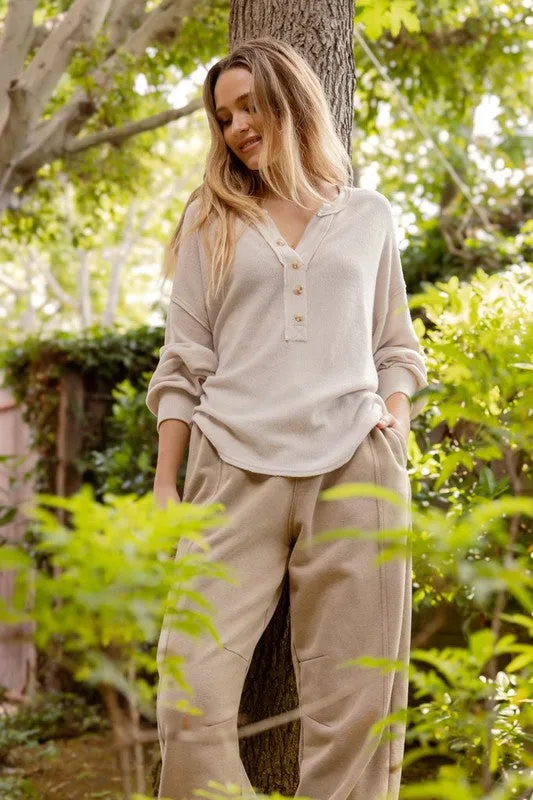 SHANNON V NECK HALF BUTTON LONG SLEEVE KNIT TOP