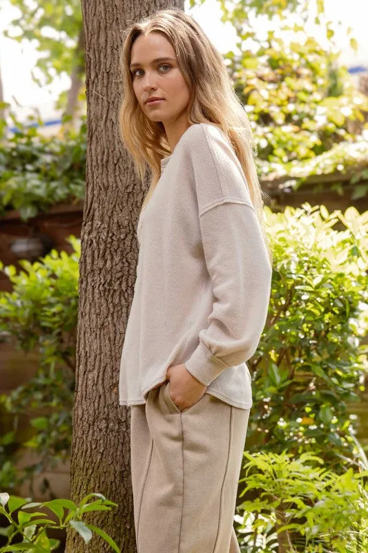 SHANNON V NECK HALF BUTTON LONG SLEEVE KNIT TOP