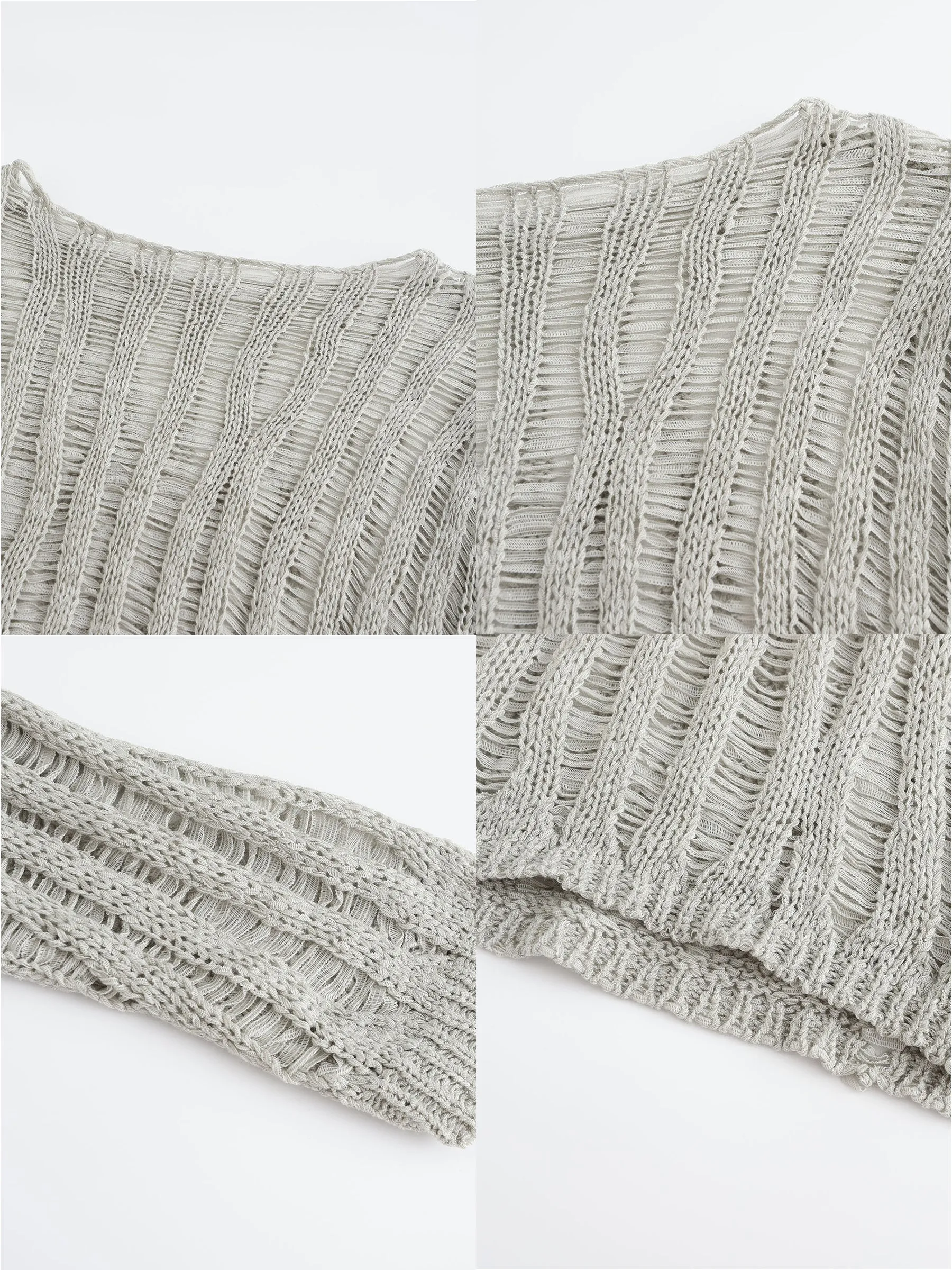 Sheer Slitted Long Sleeve Knit Top