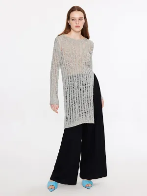 Sheer Slitted Long Sleeve Knit Top