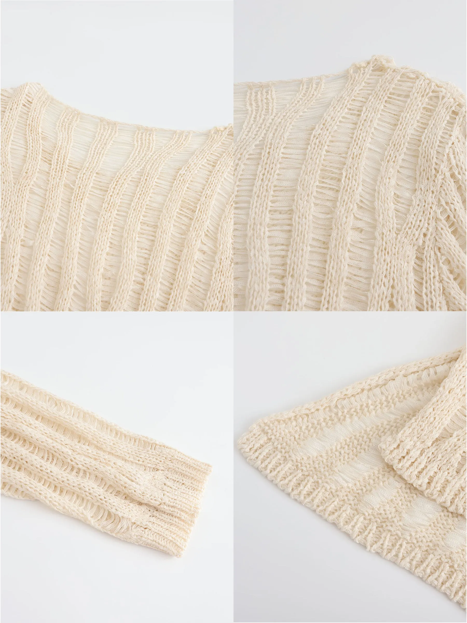Sheer Slitted Long Sleeve Knit Top