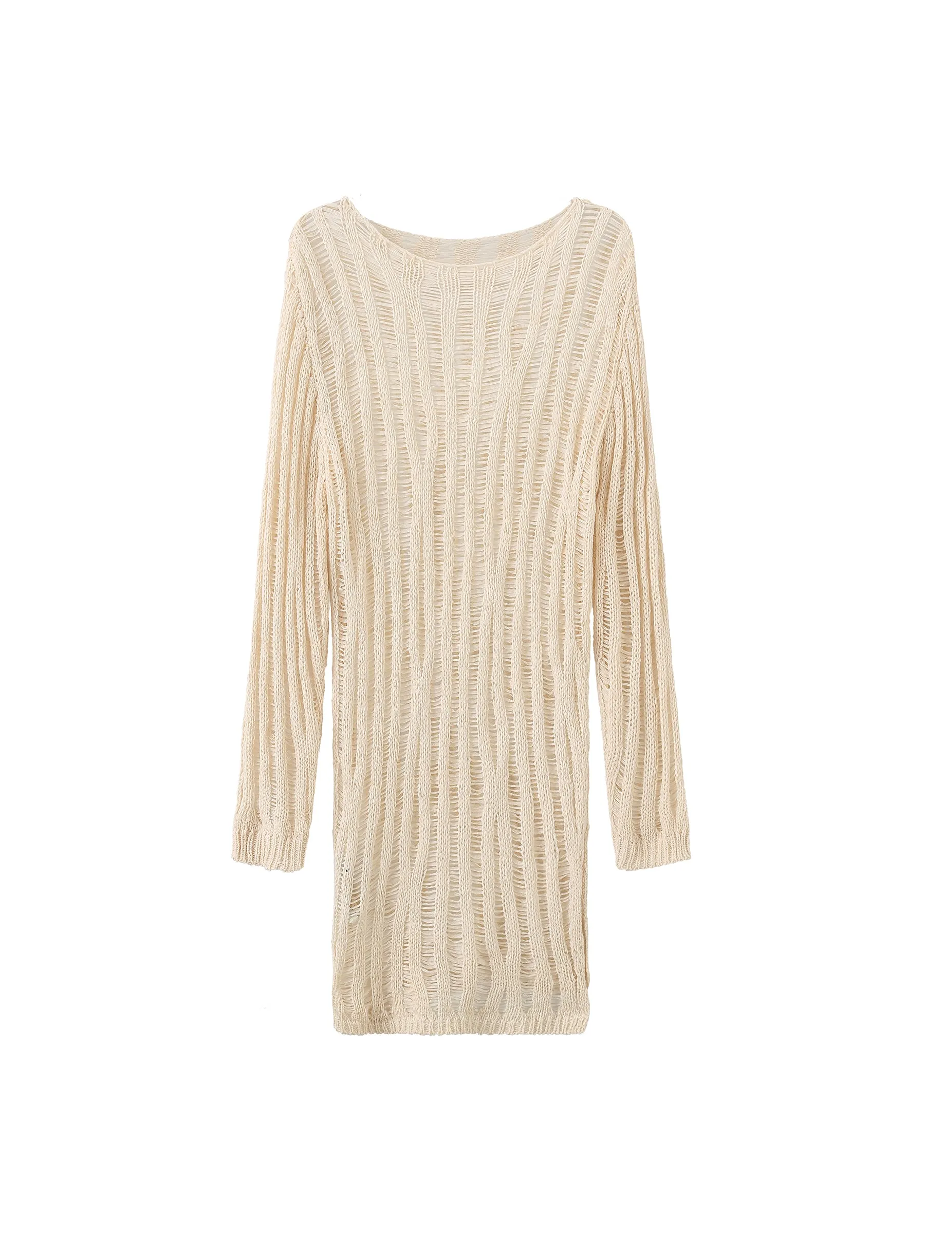 Sheer Slitted Long Sleeve Knit Top
