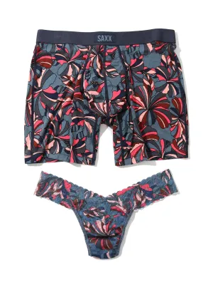 Signature Lace Low Rise Thong And Saxx Super Soft Vibe Boxer Brief Flower Pop