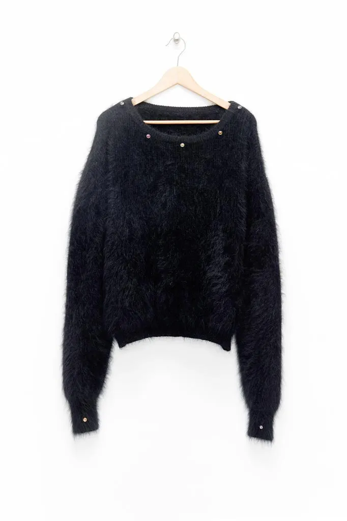 Slade Collection- Diamond Rivet Detailed Knitted Angora Yarn Over Sized Top