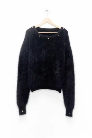 Slade Collection- Diamond Rivet Detailed Knitted Angora Yarn Over Sized Top