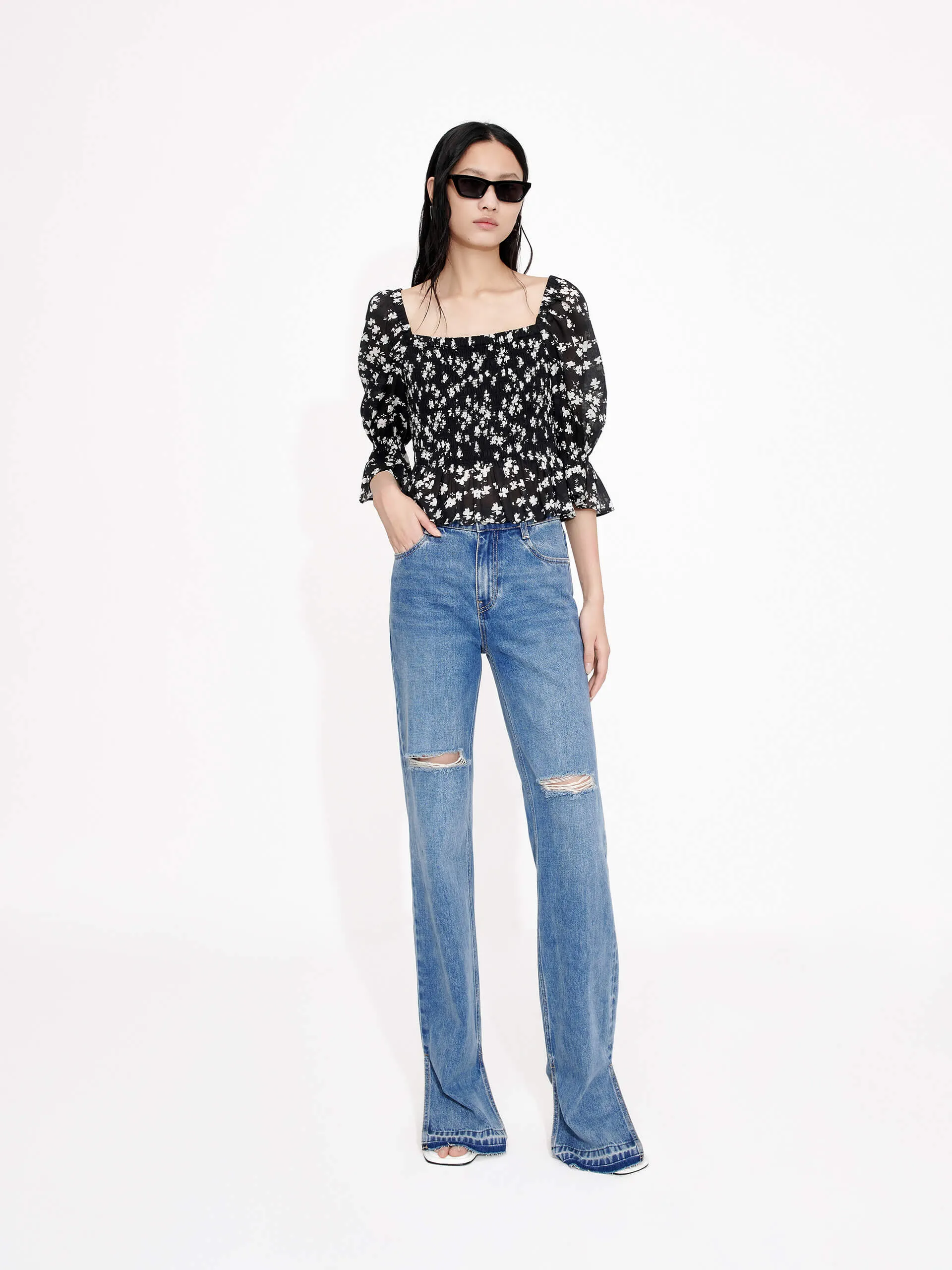 Smocked Front Chiffon Top