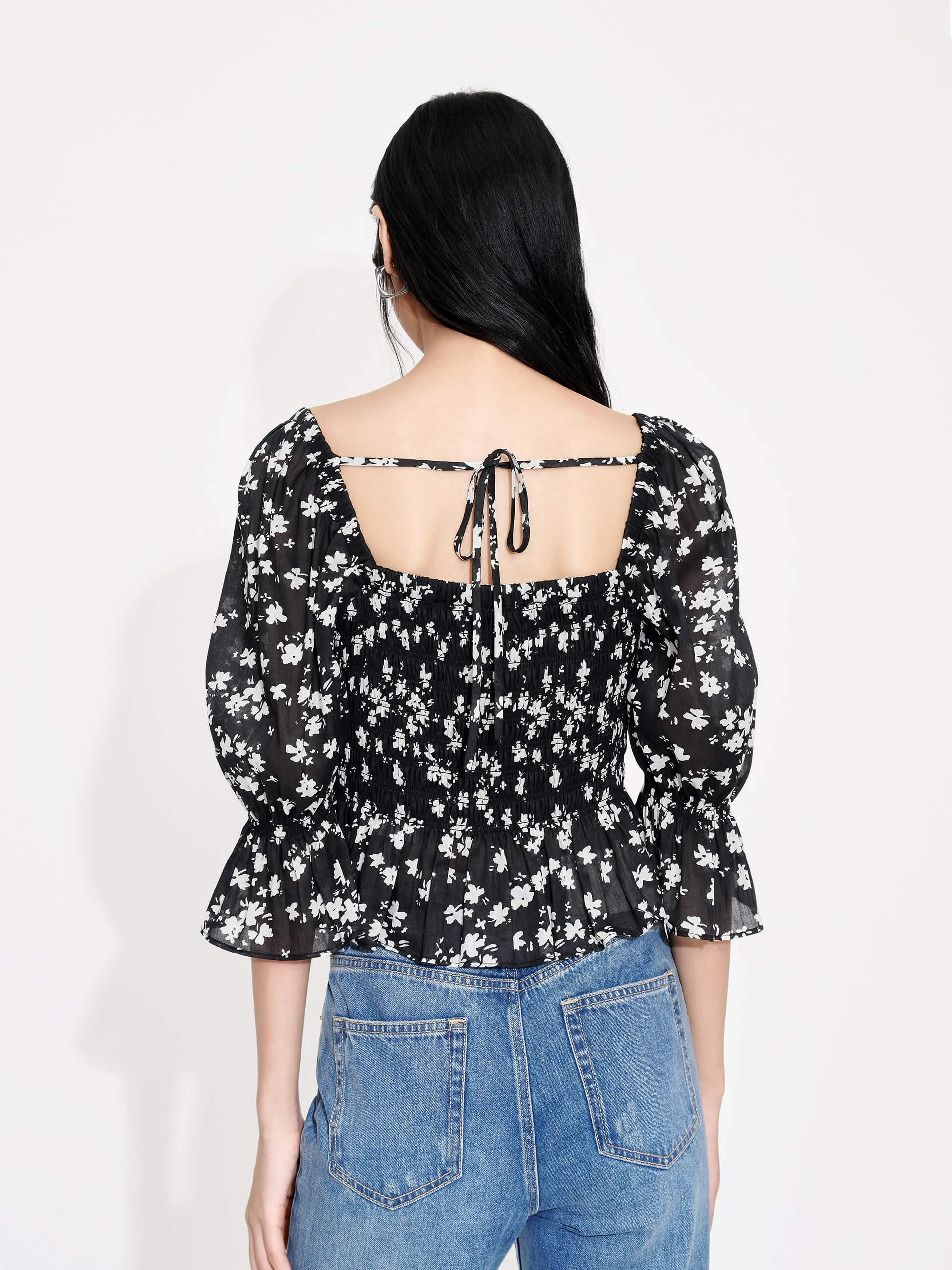 Smocked Front Chiffon Top