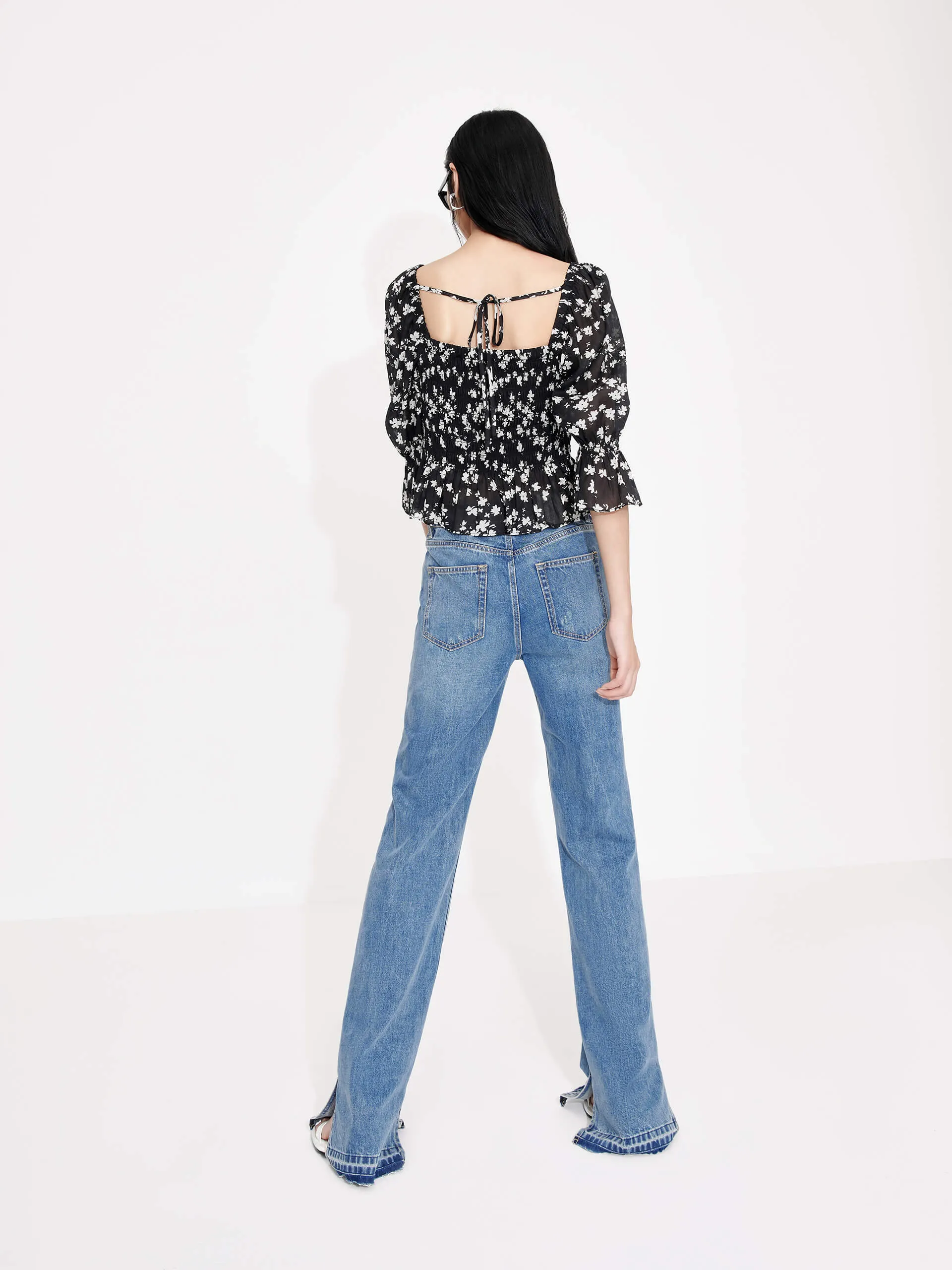 Smocked Front Chiffon Top