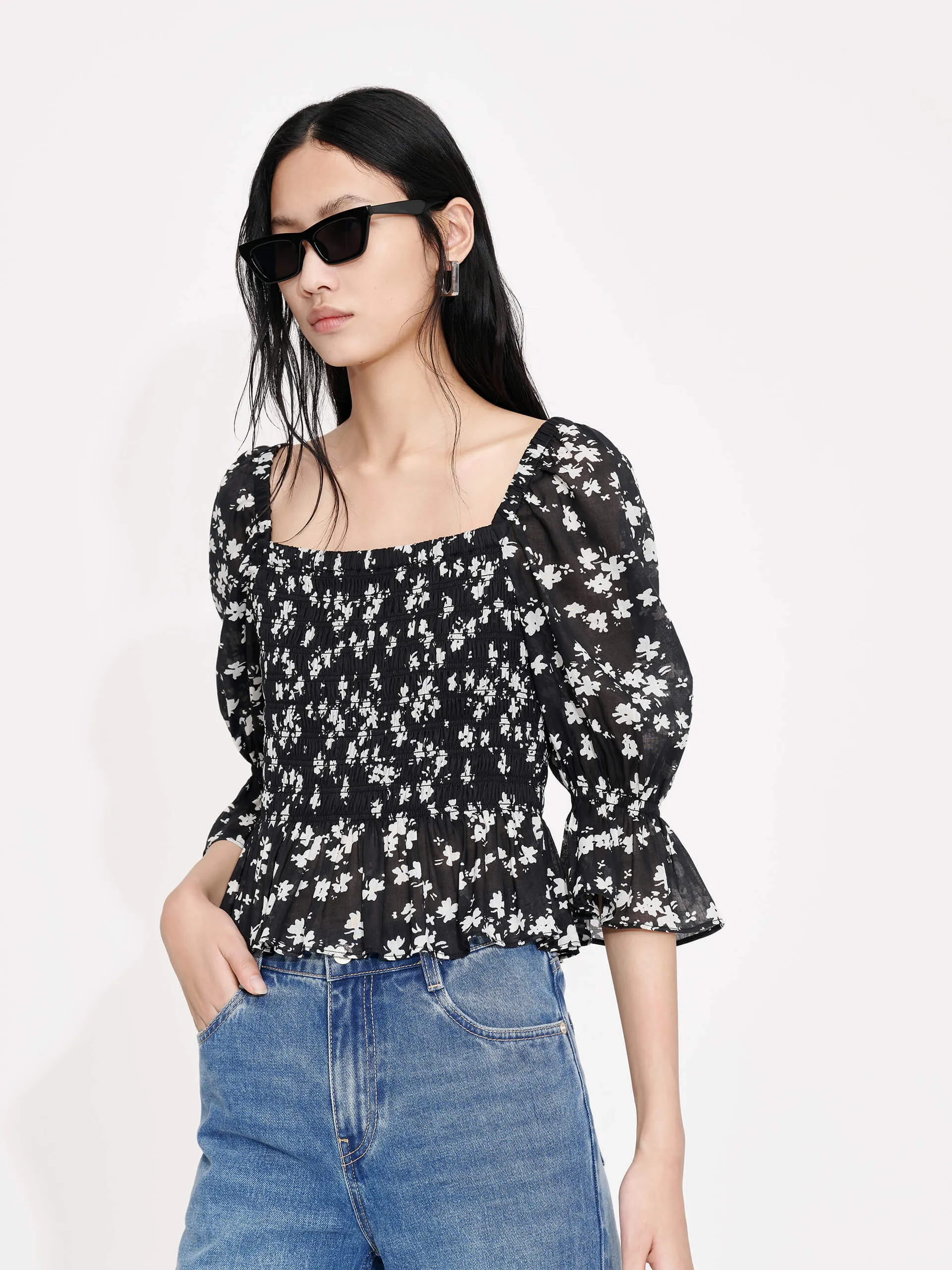 Smocked Front Chiffon Top