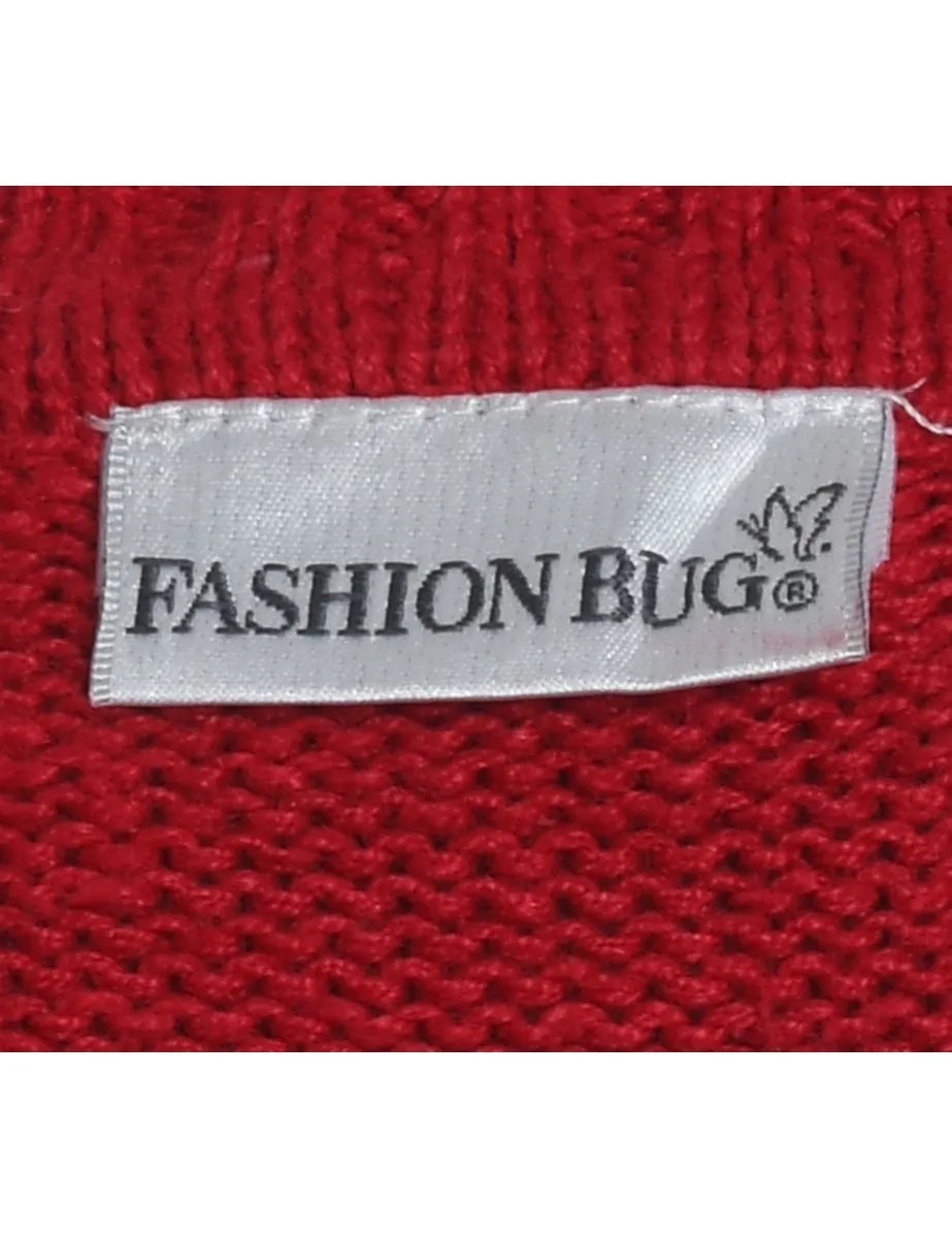 Snowman Red Zip-Front Knit Christmas Cardigan - L