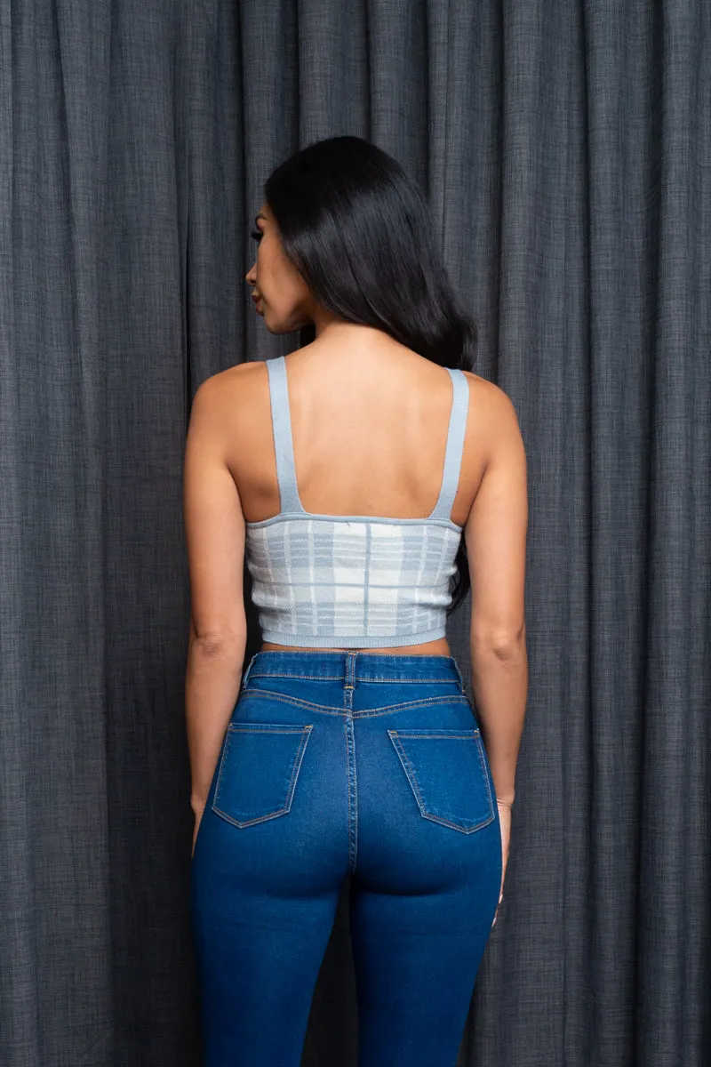 Spaghetti Strap Houndstooth Plaid  Knit Crop Top (9987WY)