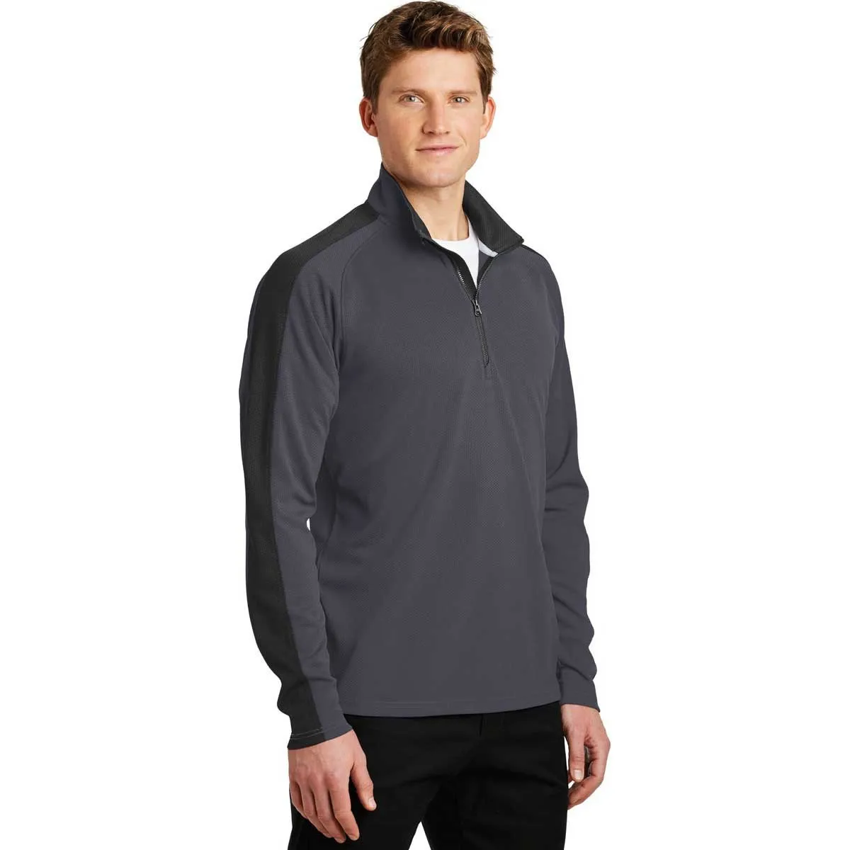 Sport-Tek Men's Iron Grey/Black Sport-Wick Textured Colorblock 1/4-Zip Pullover