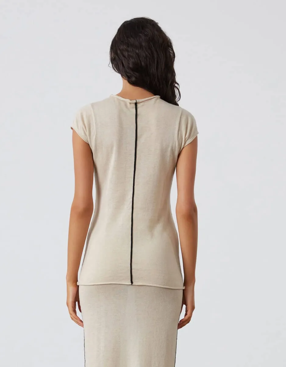 Stone Contrast Cotton Blend Knit Top