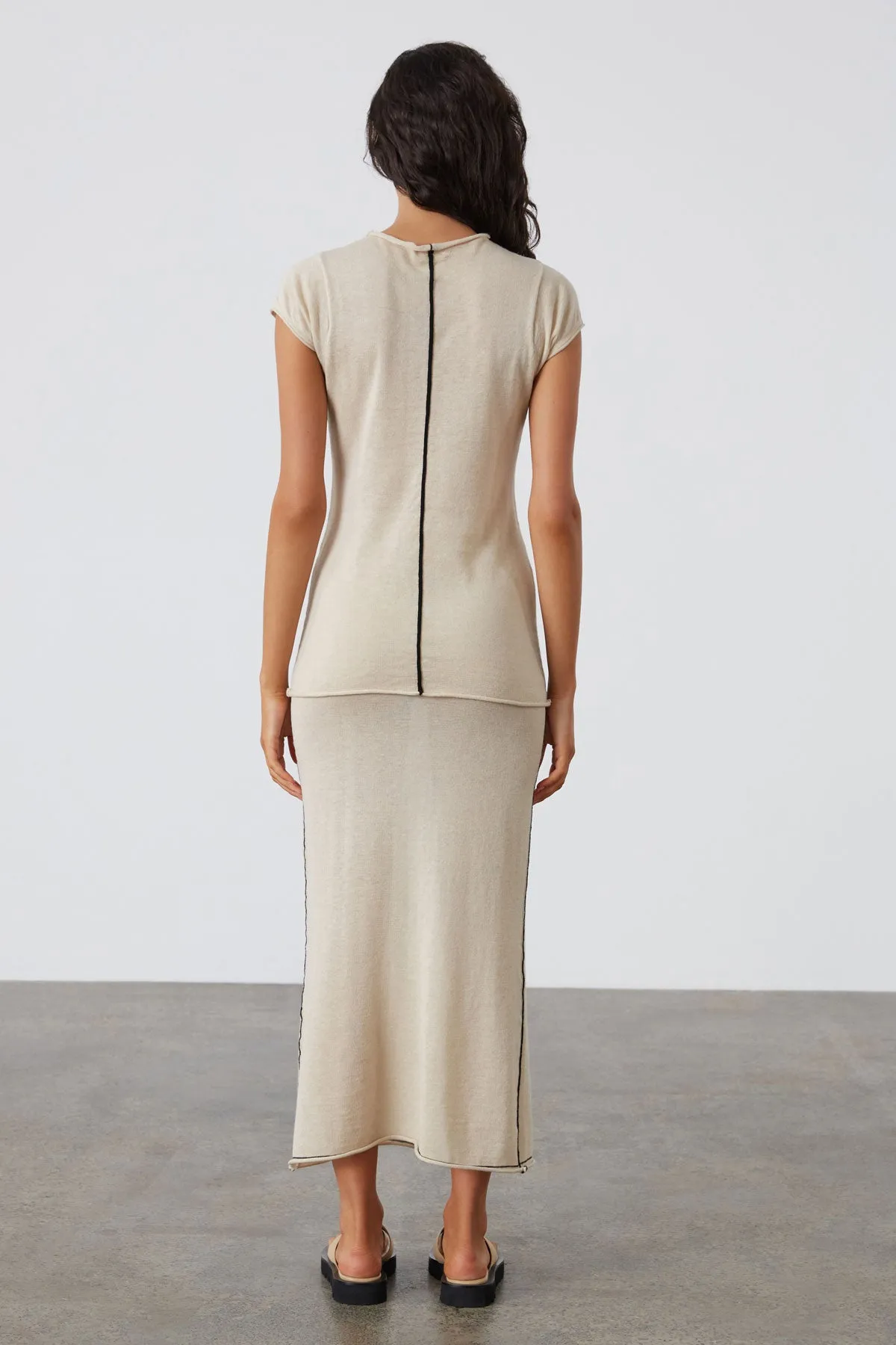 Stone Contrast Cotton Blend Knit Top