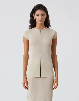 Stone Contrast Cotton Blend Knit Top